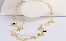 Whole designer luxury classic cute diamond heart elegant pearl multi layer long sweater statement necklace for woman8644371