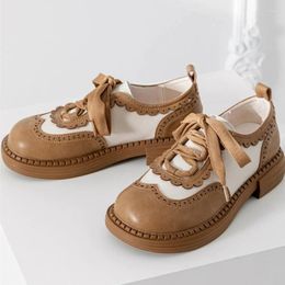 Casual Shoes Lace Color Matching Retro Round Toe Small Leather Versatile For Women Lolita Japanese College Style Single