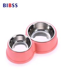 Stainless Steel Pet Dog Bowls Double Puppy Cats Eating Feeder Container Drinking Bowl Antislip Pet Feeding Watering Dish Y200929585546
