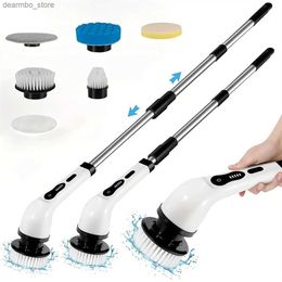 Cleaning Brushes Cordless Shower Scrubber With 6 Replaceable Brush HeadsElectric Cleanin Brush Dual Speeds Extension Handle Home Appliances L49