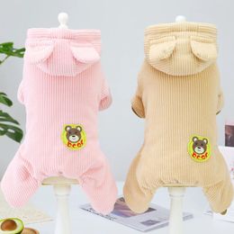 Dog Apparel Pet Clothes Winter Cotton Jacket Corduroy For Small Dogs Pets Jumpsuit Hooded Thicken Cute Padded Overalls Teddy