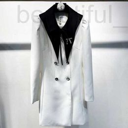 Basic & Casual Dresses designer Early Spring New Nanyou Cha Simple and Elegant Small Fragrant Wind Double breasted High end Contrast Colour Bow Coat Dress 0UBC