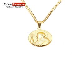 Pendant Necklaces Golden Colour Stainless Steel Necklace For Men Women St Benedict Man Chain Pendants Hip Hop Fashion Jewelry9670619