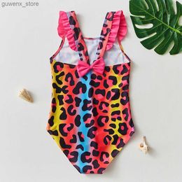 Jednoczęściowe 2-10Y Toddler Baby Girls Lopard Leopard Druk Swimsuit One Piece Children Kid Bikini Bathing Suit Y240412Y2404172X9M