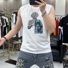 Mens Tank Top Diamond Trendy Sleeveless Silk Cotton Tshirt Bottom Round Neck Homme Vest Summer Comfortable Male Clothes 240415