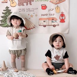 Clothing Sets Summer Korean Born Baby Boys 2PCS Clothes Set Cotton Cartoon Short Sleeve T-shirts Striped Pp Shorts Suit Infant Outfits