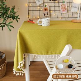 Table Cloth Pure Colour Tassel Cotton And Linen Waterproof Contracted Dustproof Linen_Ling263