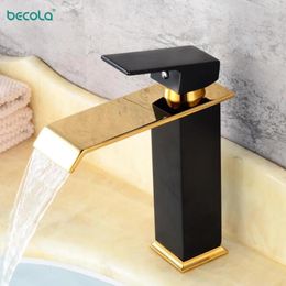 Bathroom Sink Faucets Becola Waterfall Deck Mounted Black Washing Basin Taps & Cold Water Mixer Tap