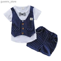 Clothing Sets New Summer Children Clothes Baby Boys T-Shirt Shorts 2pcs/Sets Toddler Casual Gentleman Clothing Kids Outfits Infant Tracksuits Y240415Y240417HDFT