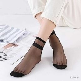 Socks Hosiery 5 Pairs Women Lace Socks 2020 Newly Summer Crystal Silk Ankle Sock Glass Black White Sexy Transparent Socks For Ladies Girls