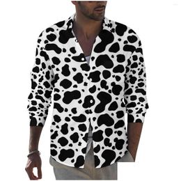 Mens Casual Shirts Farm Animal Print Men Black White Cow Spots Shirt Long Sleeve Trending Funny Blouses Spring Custom Top Plus Size Dr Dhttf