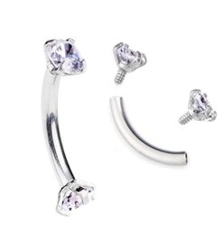 Tragus Earring Internally Thread Cubic Zircon Stainless Steel Curved Barbell Piercing Eyebrow Ring Body Jewelry4564213