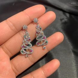 Stud Earrings Sparkling Zircon Christmas Tree For Women Fashion Rhinestone Long Tassel Ear Hook Xmas Wedding Party Jewellery Gift