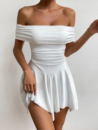 Fairyshely Sexy Ruffle Short Club Dress Ladies Autumn White Bodycon Dresses For Women Party Tight Mini Clubwear 240415
