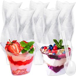 Disposable Cups Straws 25/50PCS Dessert Twisted Triangle Plastic Mousse Cup Transparent Party Ice Cream Home Christmas Supplied