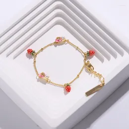 Link Bracelets Fresh And Sweet Countryside Style Red Strawberry Pink Flower Spring/Summer Small Versatile Bracelet