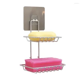 Hooks 2-tier Soap Rack With Drain Stainless Steel Box Wall-mounted Storage Holder Suction Cup