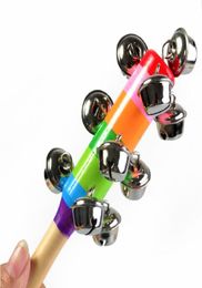 18cm Party Favour Rattles Jingle Bells Wooden Stick style Rainbow Hand Shake Sound Bell Baby Educational Toy Children Gift DH83551799300