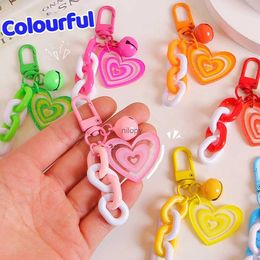 Keychains Lanyards Creative Love Heart Keychain Colorful Acrylic Link Chain Key Ring With Bell Pendant For Women Earphone Case DIY Bag Accessories