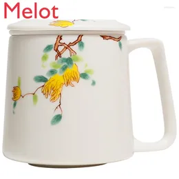 Mugs Pure Hand Drawing Blanc De Chine Chayote Cup Ceramic Filter With Cover Tea Drinking Office Mug
