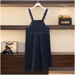 Plus Size Dresses 150Kg Womens Spring Summer Loose Solid Temperament Denim Suspender Dress Blue Hip 151Cm 5Xl 6Xl 7Xl 8Xl 9Xlplus Drop Dhkno