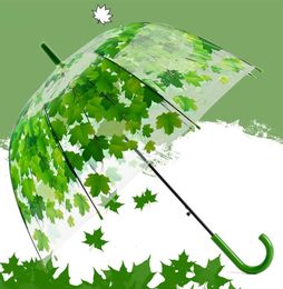 Newest Transparent PVC Mushroom Umbrellas Green Printed Leaves Rain Clear Leaf Bubble Umbrella XL1896800563