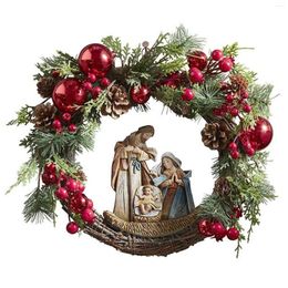 Decorative Flowers Christmas Wreath Door Hanging Ornaments Artificial Plant Rattan Circle Wall Decoration Image Of The Virgin-Mary Jesus