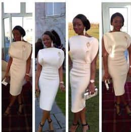 White Satin Sheath Cocktail Dresses Elegant Arabic Nigeria Ruched Knee Length Formal Party Short Evening Prom Gowns BA51389799497