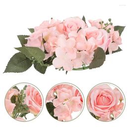 Candle Holders 3pcs Artificial Rose Flower Ring Wreaths Holder Pillars Wedding Table Party Home Decoration