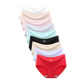 Women's Panties 9 Pcs/Lot Of Women Ice Silk Underwear Seamless Underpantes Womens Solid Color Underwears Middle Waist Sexy Girl Student