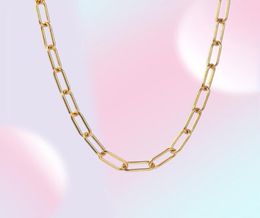 Chains 7mm Gold Tone Rectangle Chain Choker Necklaces Women Anti Allergy Stainless Steel Cable Paperclip Link Collar Adjustable KN2111349