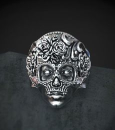 Unique 316L Stainless Steel Heavy Sugar Skull Ring Mens Mandala Flower Santa Muerte Biker Jewellery Size 7 145458385