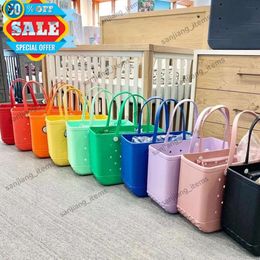 EVA Soft Storage Bags Waterproof Beach Bag DIY Holes Silicone Totes Solid Travel Outdoor Picnic Shopping Basket Organiser 2024 Summer Handbags Women 38CM 48CM Large