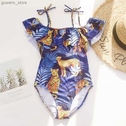 Jednoczęściowe gepardka dla dzieci dzieci dziewczęta jeden sztuk stroje kąpielowe nastolatki dziewczęta letnie bandaż kąpiel Swimsuit 7-16 lat kostium kąpieli Y240412