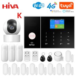 System Hiva 4g 3g Gsm Wifi Security Alarm System for Home Tuya Smart Life App Control Burglar Alarm Kit Work with Alexa