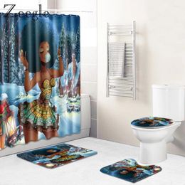 Bath Mats Zeegle African Woman Shower Curtain Toilet Cover Seat Mat 4pcs Set Soft Absorbent Pedestal Rug Bathroom Doormat