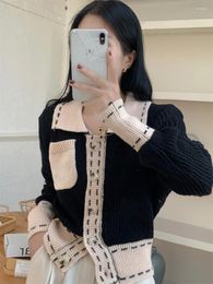 Women's Knits 2024 Spring Sweater Block Color Long Sleeve Single-breasted Knitted Cardigans For Lady Elegant Jacket Female Knitwear