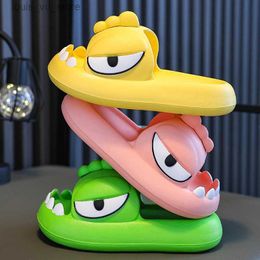 Slipper Summer Cute Cartoon Dinosaur Slippers For Kids Flip Flops Boys Antiskid Slides Teenager Mule Girls Sandals Children Home Shoes T240415