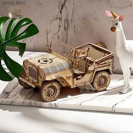 3D Puzzles Tada 3D Wooden Puzzle Toys Movable Jeep Assembly Toy Gift For Children Adult Model Building Block Kits Y240415