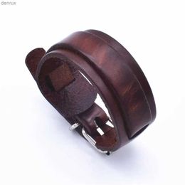 Other Bracelets 2019 Hot Sale Fashion Punk Adjustable Length Double Layer Genuine Leather Bracelets for Women Men Jewellery Wrap WristbandL240415