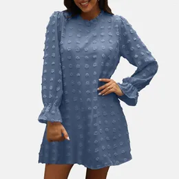 Casual Dresses Women Loose Fit Swiss Dot Short T-Shirt Spring Autumn Flared Long Sleeve Elegant Mini Jacquard Dress Vestidos