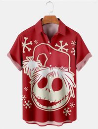 Men's Casual Shirts Ugly Christmas Skull Print Shirt Outdoor Lapel Top Street Fall Short Sleeve Plus Size