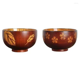 Bowls 2 Pcs Wooden Salad Bowl For Noodle Fruits And Cereal Wood Tableware