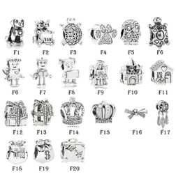 NEW 100% 925 Sterling Silver Fit Charms Bracelets Animals Dog Cat Robot Owl House Gift Box Crown for European Women Wedding Original Fashion Jewelry1226004