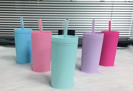 6 Colours 16oz Creative Acrylic Skinny Tumblers With Lid Straws Colourful Plastic Tumbler Double Wall Reusable Matte Milk Water Cup 8755493