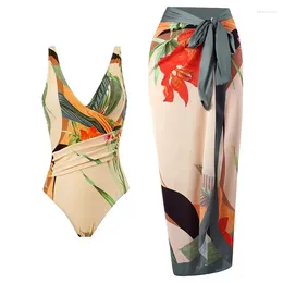 Women's Swimwear Ethnic Style Print Swimsuit Women 2024 High Waist Skirt Bikini Two Piece V-neck Monokini Brazilian Bathing Suit Summer