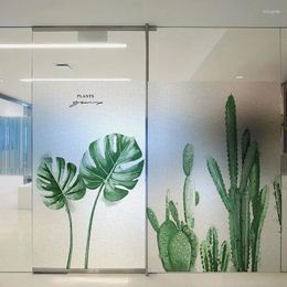 Window Stickers Custom Size Static Cling Film Green Plant Style Decorative Privacy Protection Frosted Glass Sticker For Door Cabin