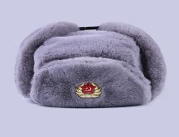 Soviet Badge Ushanka Russian Men Women Winter Hats Faux Rabbit Fur Army Military Bomber Hat Cossack Trapper Earflap Snow Ski Cap 22665948