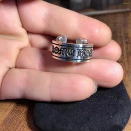 Cluster Rings Trendy And Punk Hip-hop Embossed Large Scroll 925 Sterling Silver Ring With Vintage Men's Women's Letters Open