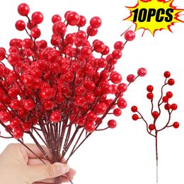 Decorative Flowers 10/1pcs Christmas Simulation Berry Artificial Flower Red Holly Berries Branch Garland Ornament Home Table Decorations